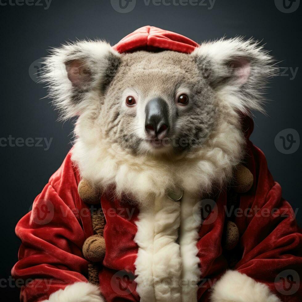 ai gegenereerd schattig konijn haas rood de kerstman hoed achtergrond sneeuw ansichtkaart pluizig dieren geschenk rood winter foto