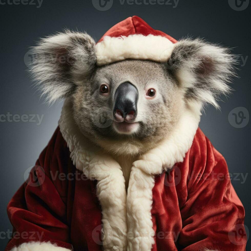 ai gegenereerd schattig konijn haas rood de kerstman hoed achtergrond sneeuw ansichtkaart pluizig dieren geschenk rood winter foto