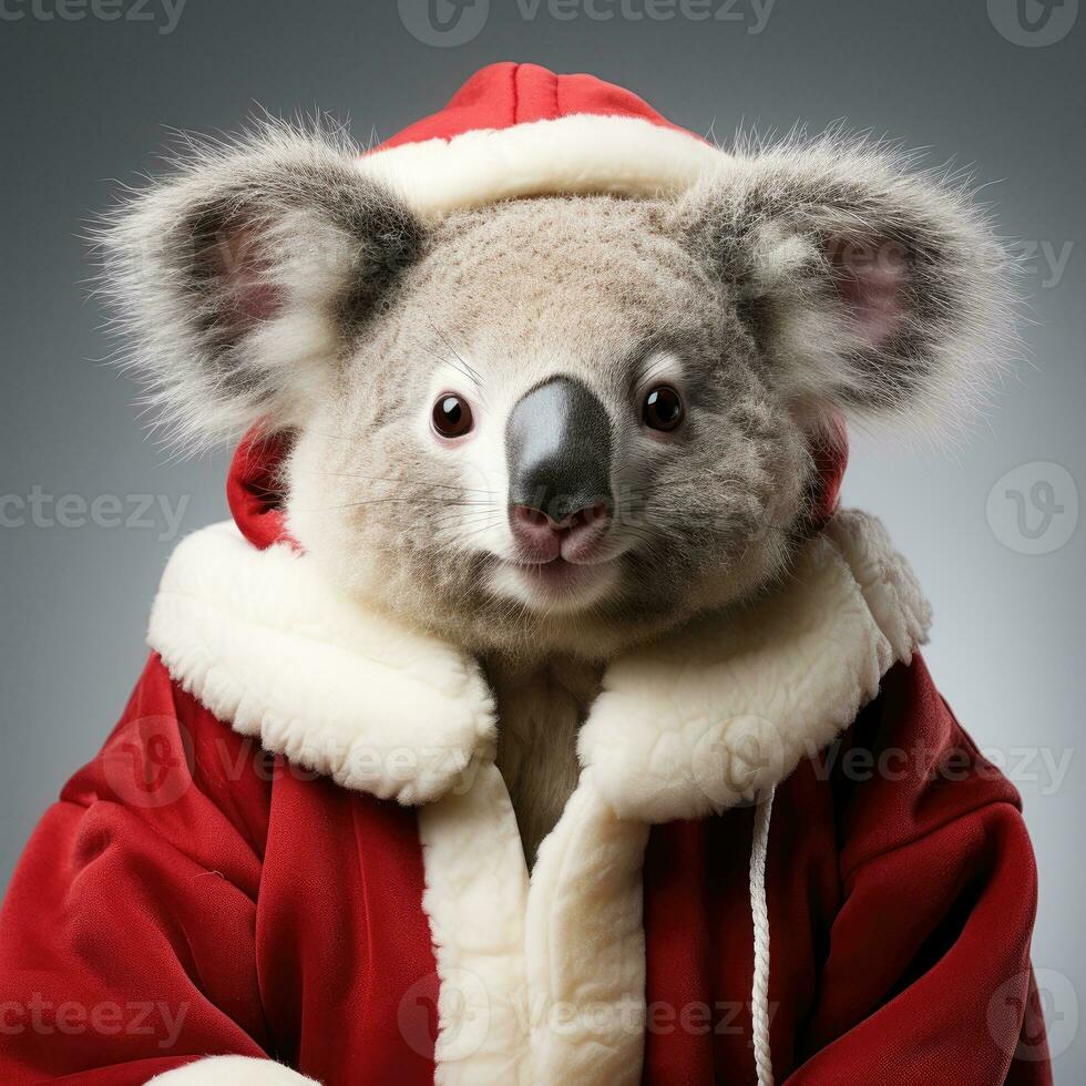 ai gegenereerd schattig konijn haas rood de kerstman hoed achtergrond sneeuw ansichtkaart pluizig dieren geschenk rood winter foto