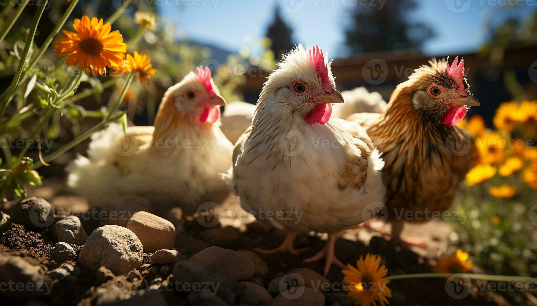 ai gegenereerd een schattig haan in een kip hok, omringd door natuur gegenereerd door ai foto