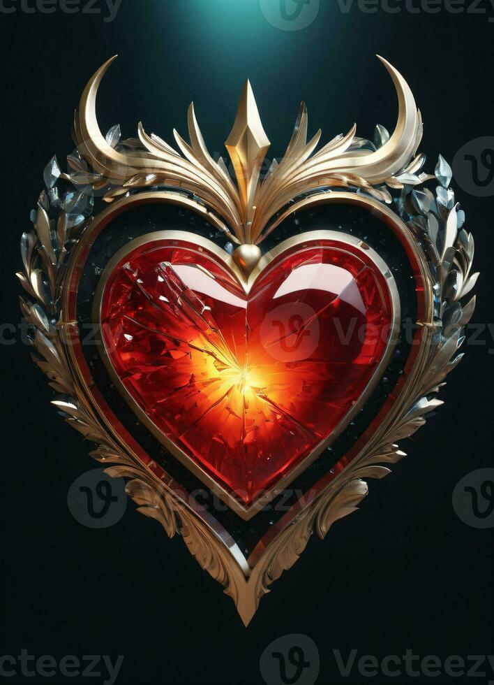 ai gegenereerd creativiteit kristal hart met gouden kroon gelukkig Valentijnsdag dag behang foto
