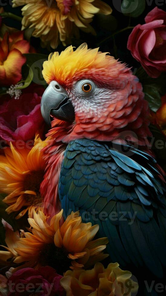 ai gegenereerd mooi bijzonder vogel en voorjaar bloemen foto