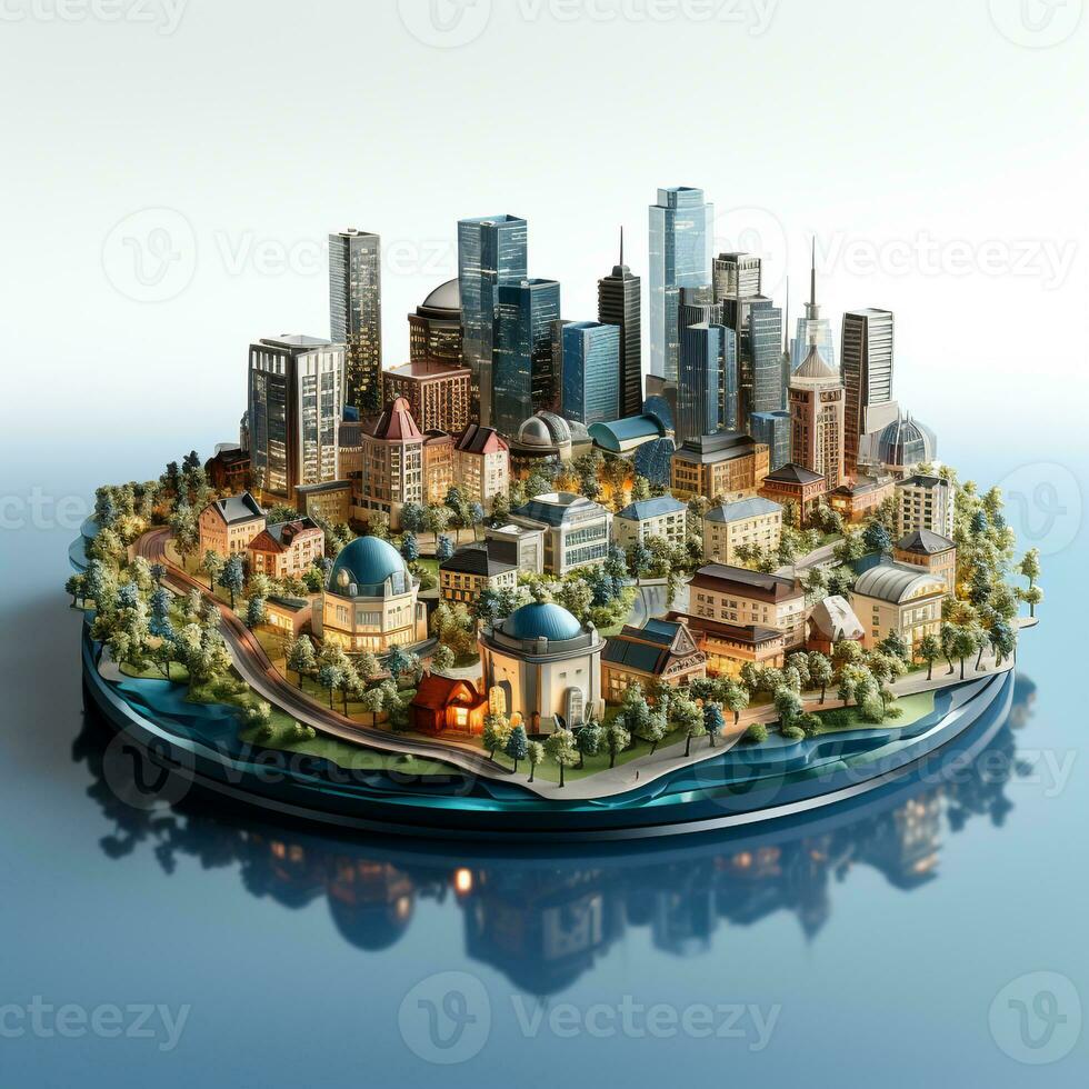 ai gegenereerd 3d miniatuur model- van de stad foto