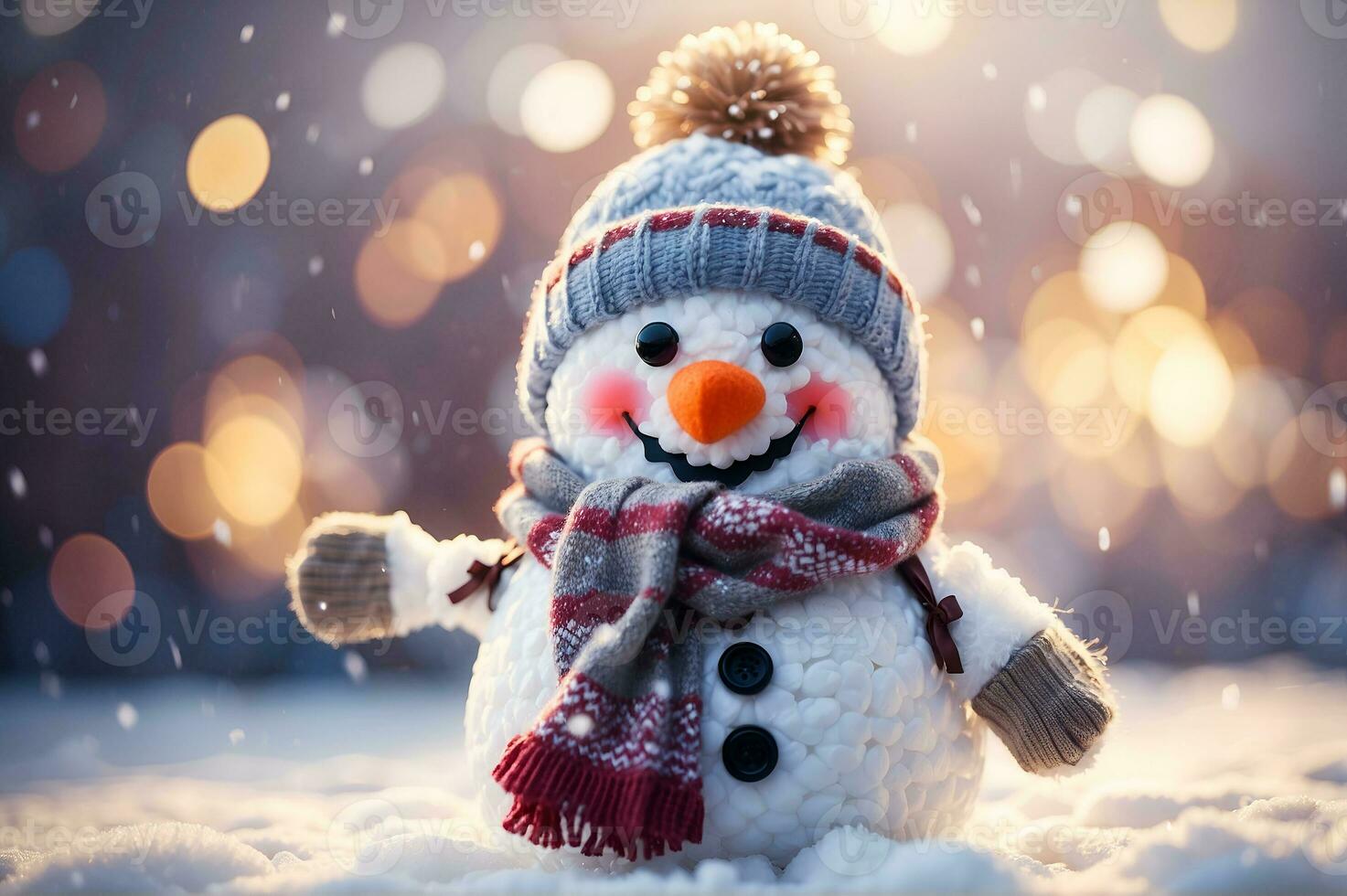 ai gegenereerd een gelukkig weinig sneeuwman in een winter wonderland. foto