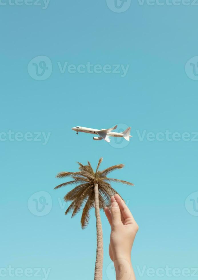 ai gegenereerd vakantie zomer palm reizen blauw lucht tropen buitenshuis vliegtuig boom vervoer foto
