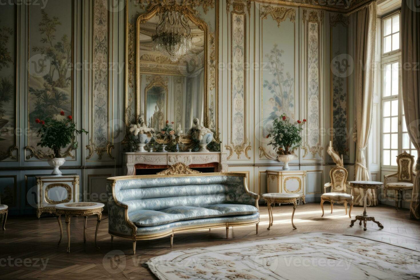 ai gegenereerd huis kamer stoel oud appartement Koninklijk ontwerp meubilair binnen- architectuur goud decor foto