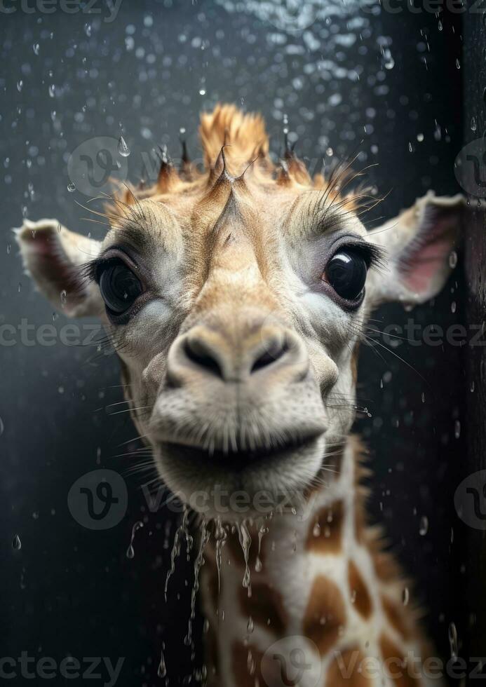 ai gegenereerd bruin giraffe nek portret natuur Afrikaanse zoogdier dierentuin gezicht Afrika hoofd hoog lang foto