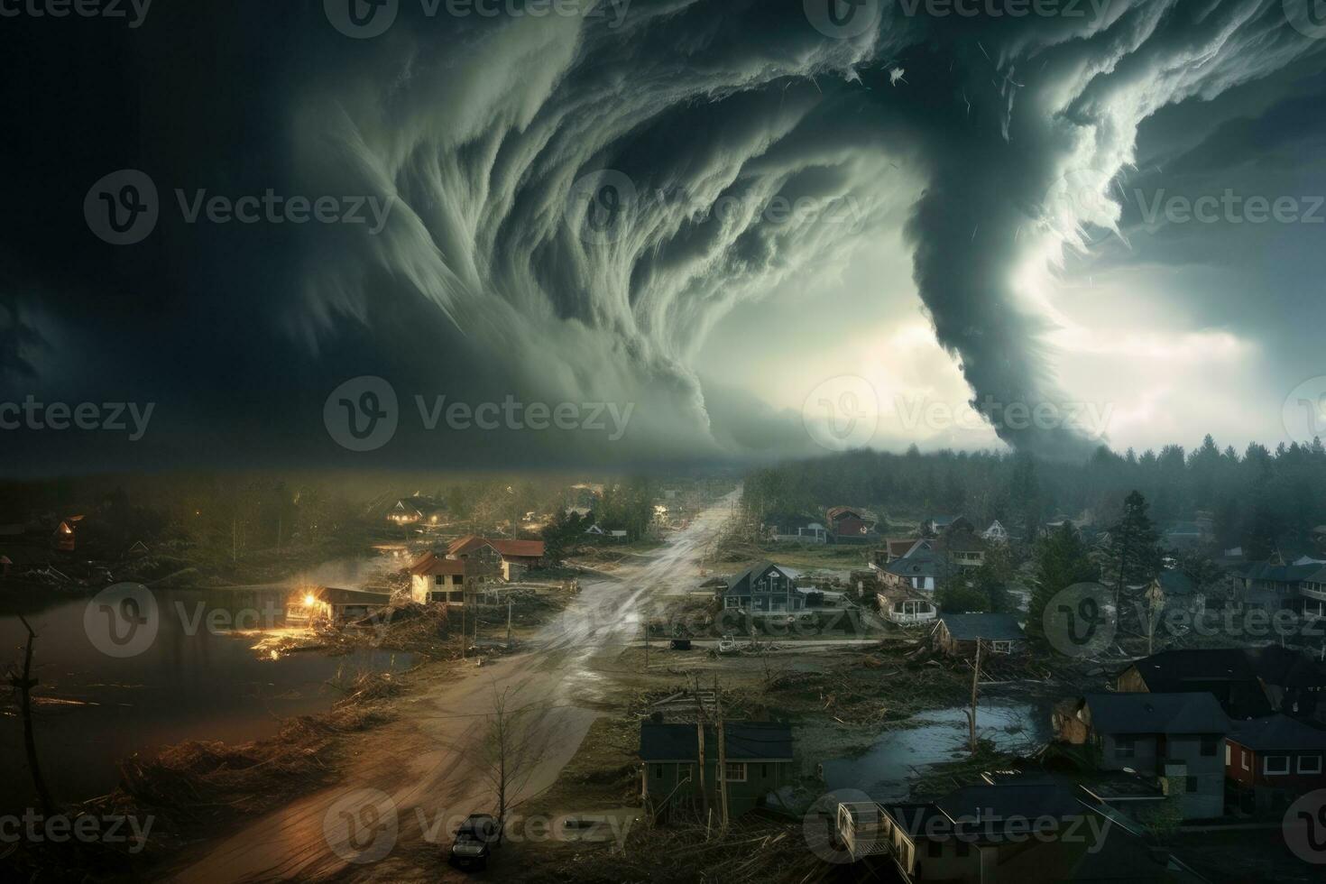 ai gegenereerd storm donder landelijk Gevaar onweersbui stormachtig tornado wolken mooi buitenshuis regen foto