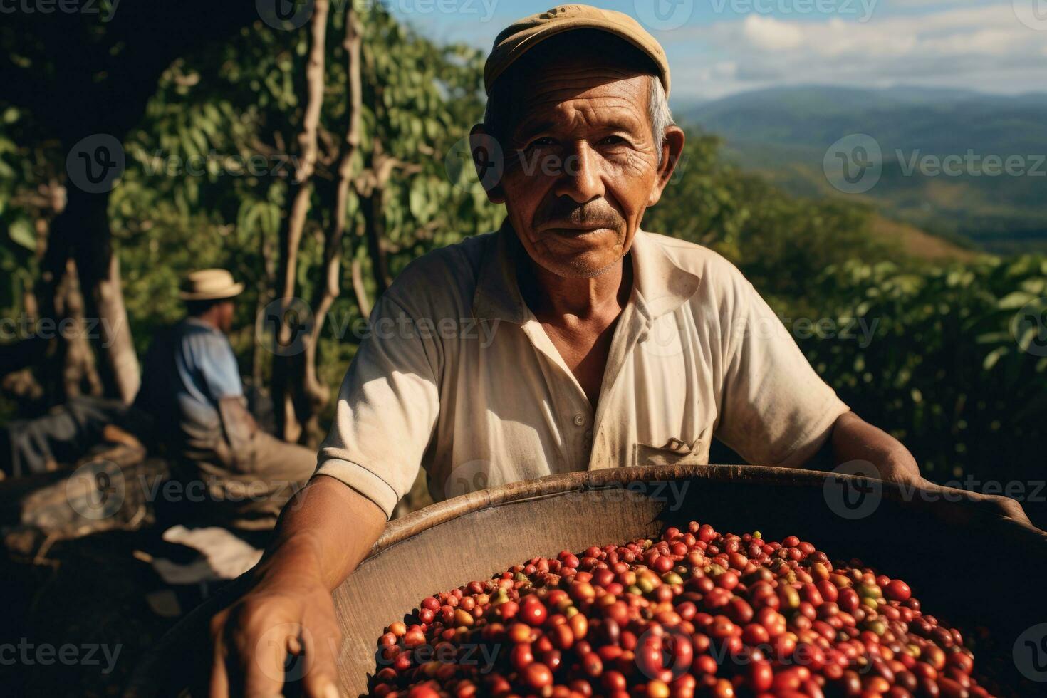 ai gegenereerd Boon rood plantage voedsel groei biologisch natuur koffie fruit vers boer oogst fabriek foto