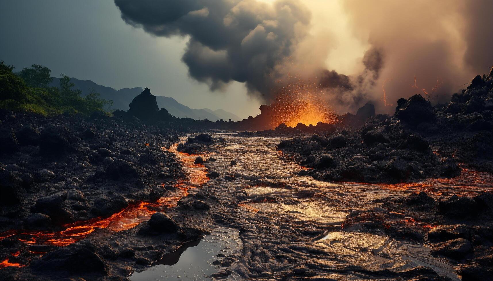 ai gegenereerd gloeiend vreugdevuur barst uit, smelten staal in natuur vurig inferno gegenereerd door ai foto