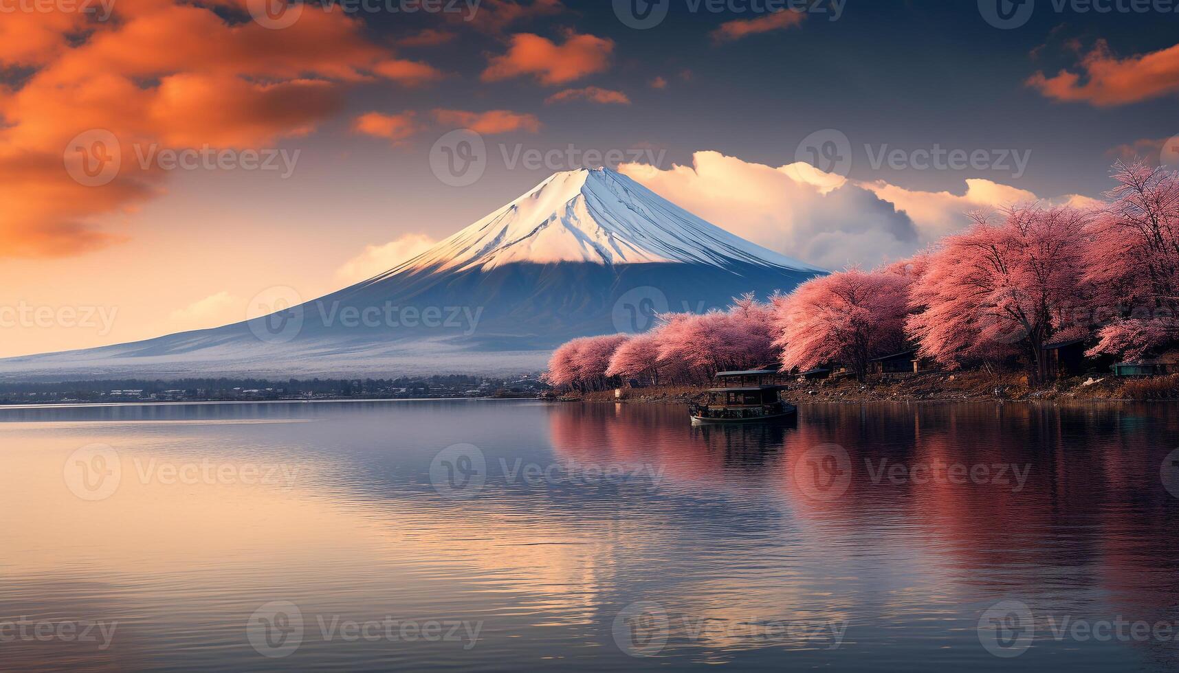 ai gegenereerd majestueus berg piek, besneeuwd en rustig, in Japans herfst gegenereerd door ai foto