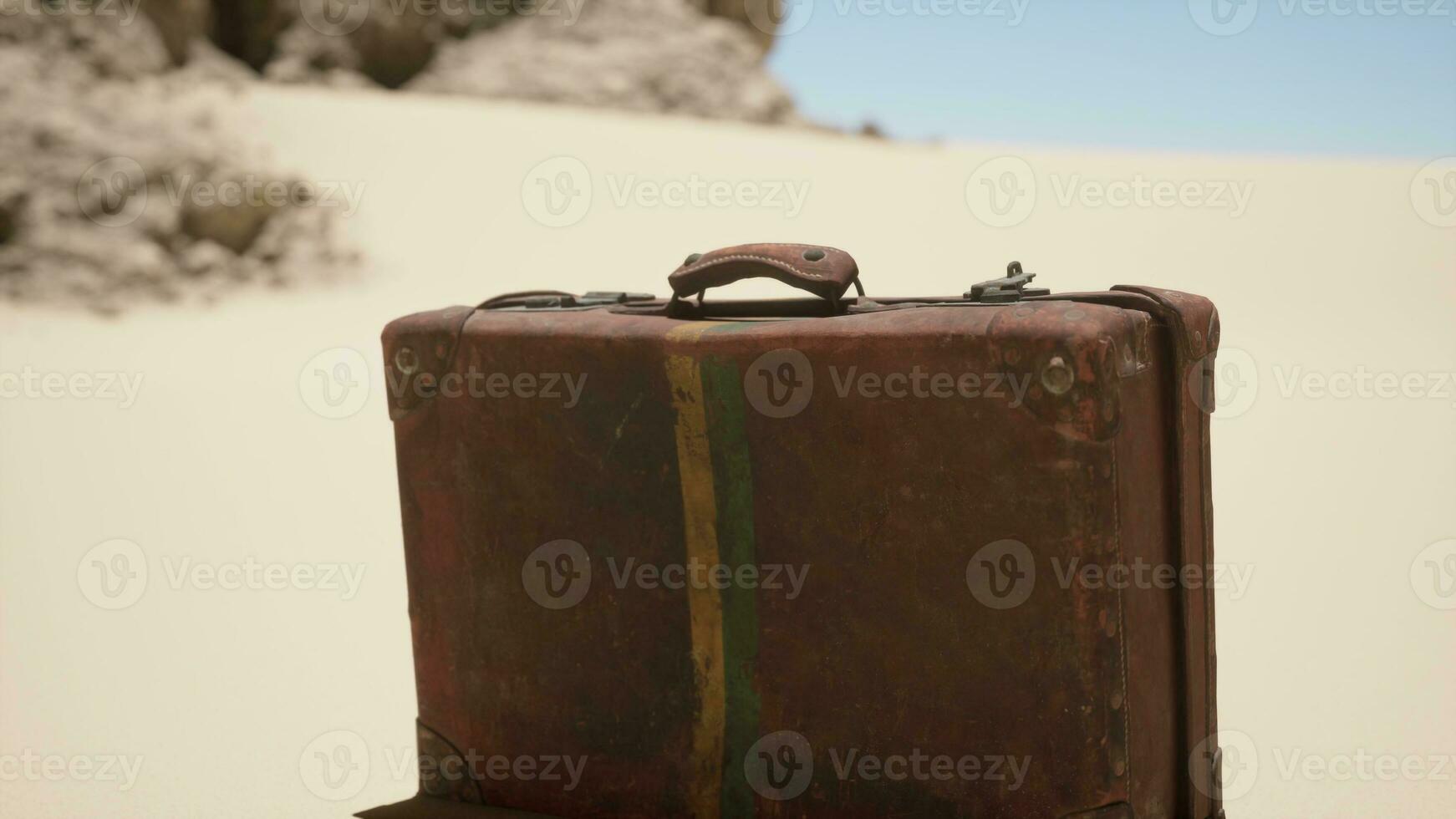 een stuk van bagage zittend Aan top van een zanderig strand foto