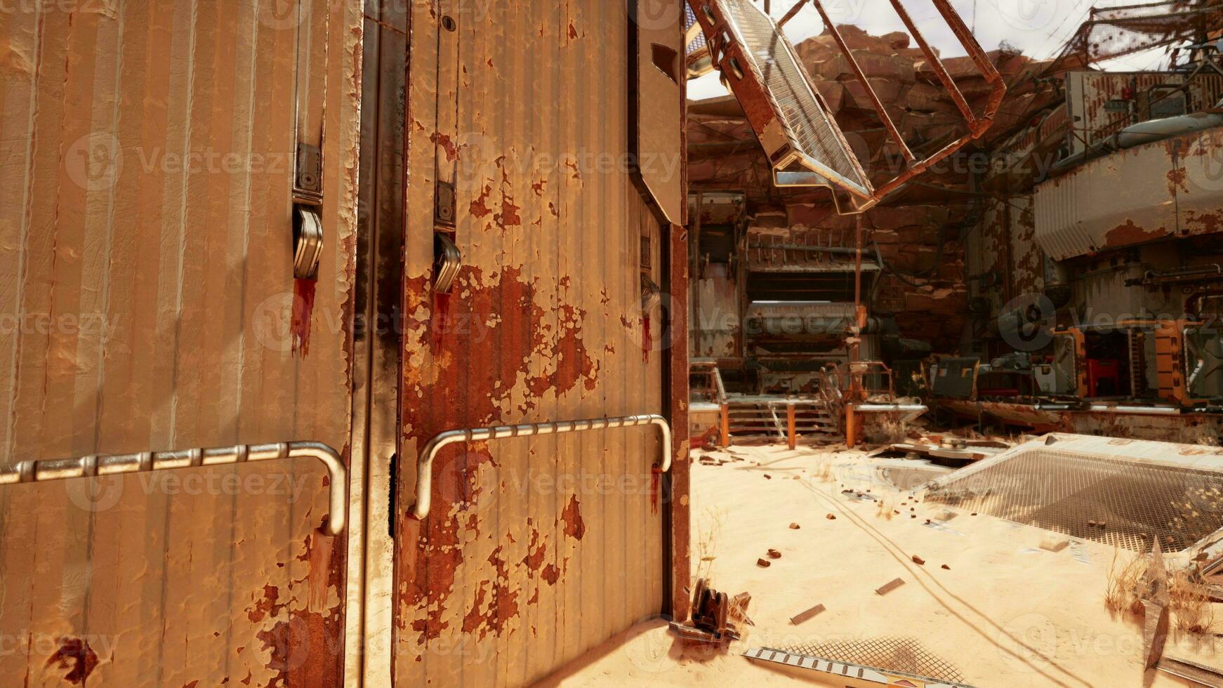 een verslechterd metaal deur in een verlaten gebouw foto