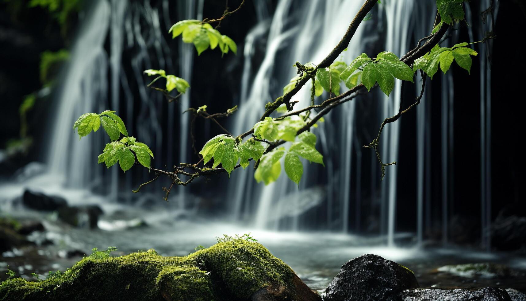 ai gegenereerd majestueus berg bereik, vloeiende water, rustig tafereel, natuur schoonheid gegenereerd door ai foto