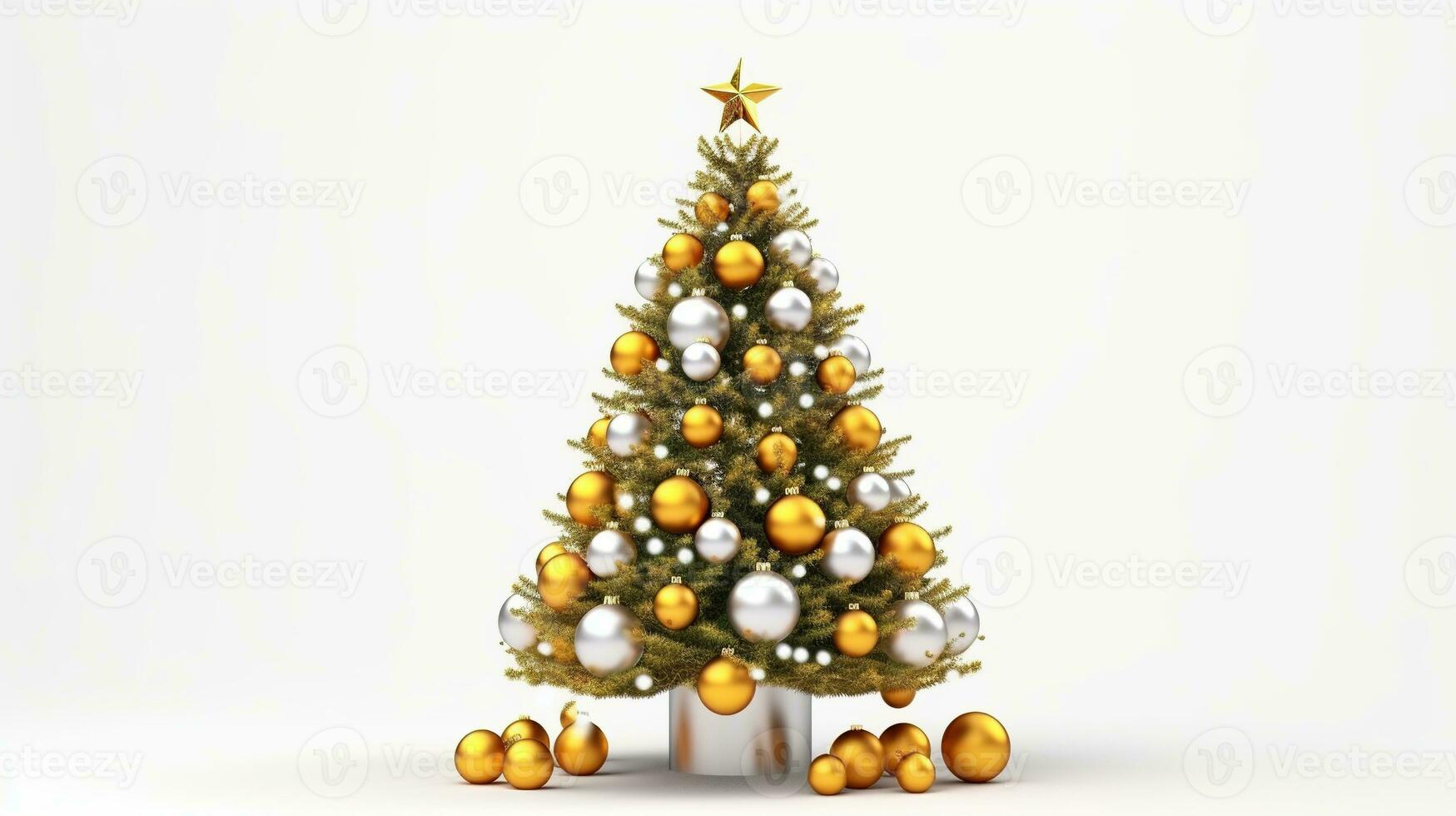 ai gegenereerd Kerstmis boom met decoraties geïsoleerd Aan de wit achtergrond foto