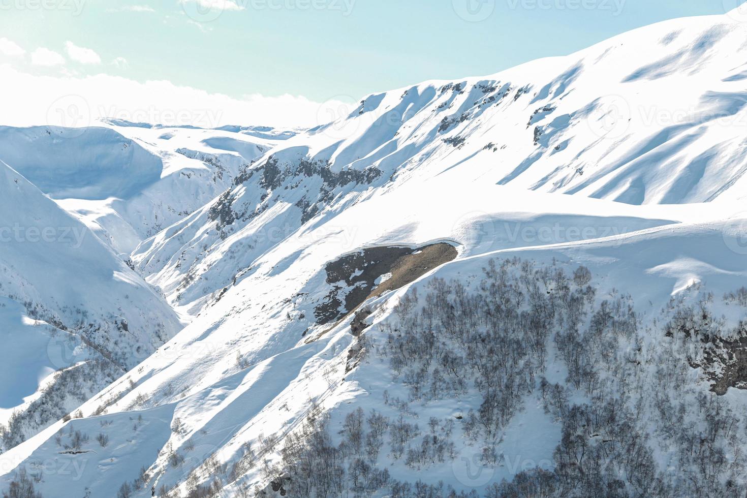 bergen met sneeuw skiwegen en bomen foto