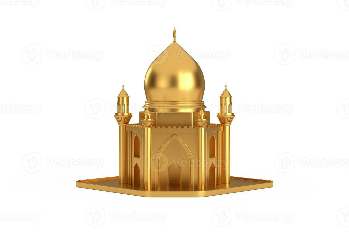 gouden Islamitisch moskee en minaret gebouw model- icoon. 3d renderen foto