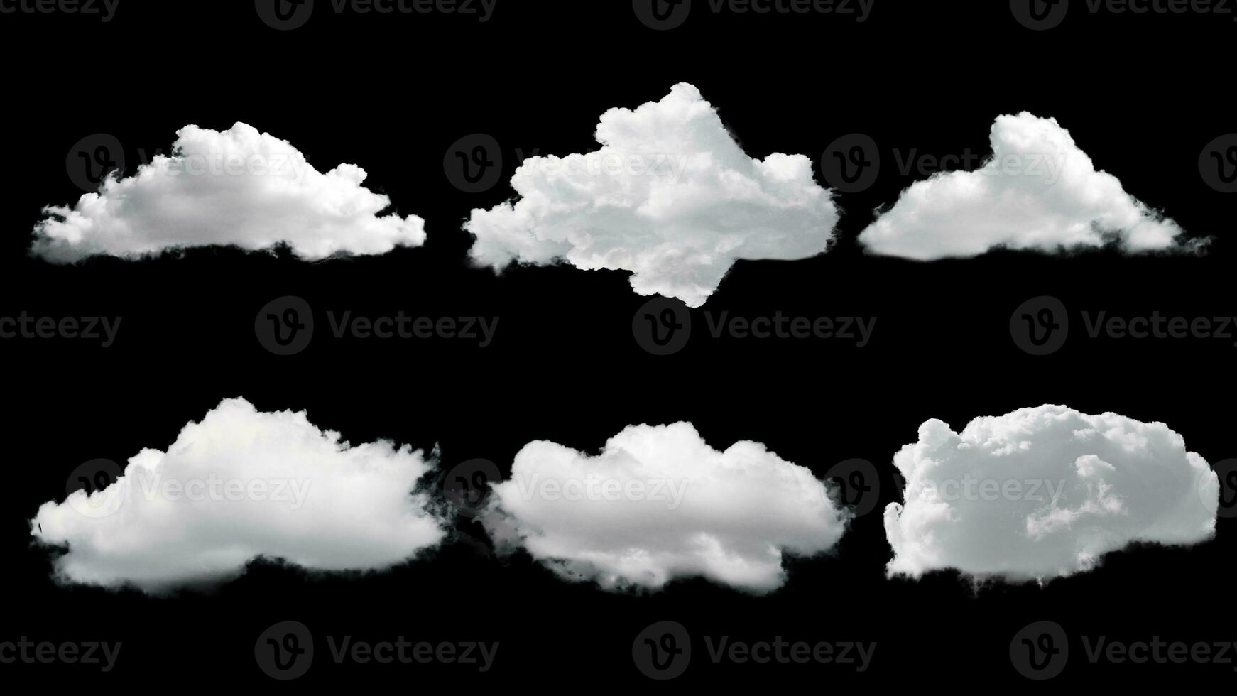 wit wolken geïsoleerd Aan zwart achtergrond. reeks van mooi kwaliteit wolken. wolk pak foto