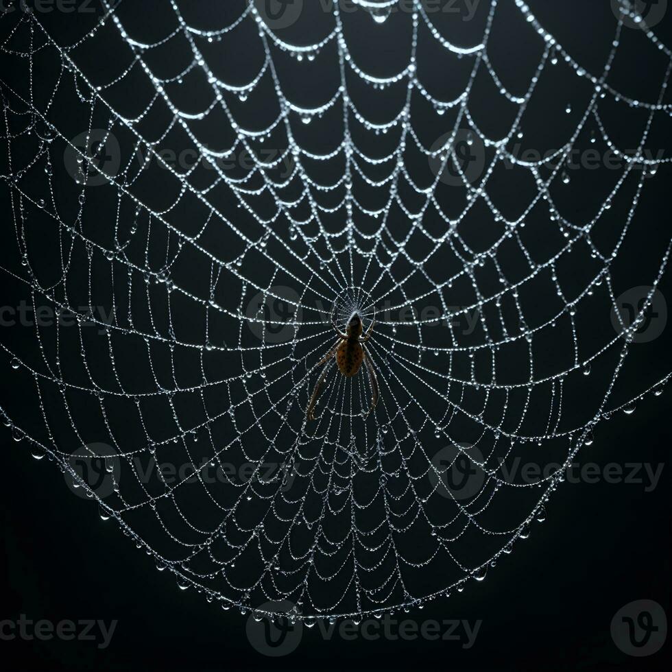 ai gegenereerd spin web geïsoleerd in zwart achtergrond ai generatief foto