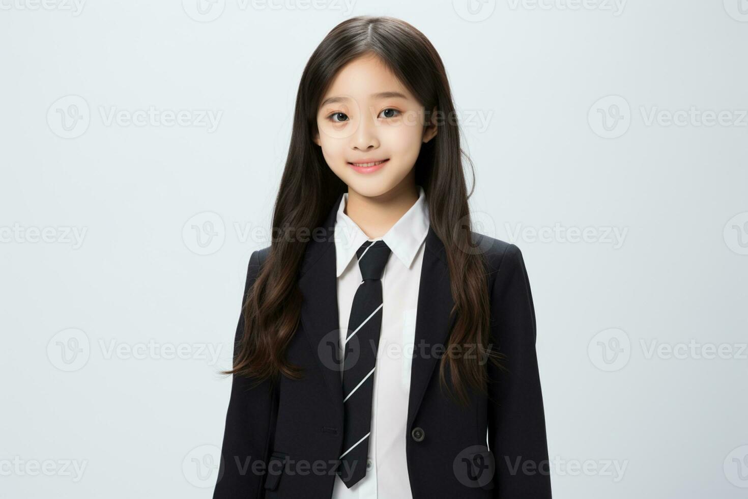 ai gegenereerd portret van mooi jong Japans hoog school- leerling meisje in een school- uniform geïsoleerd Aan een wit achtergrond foto