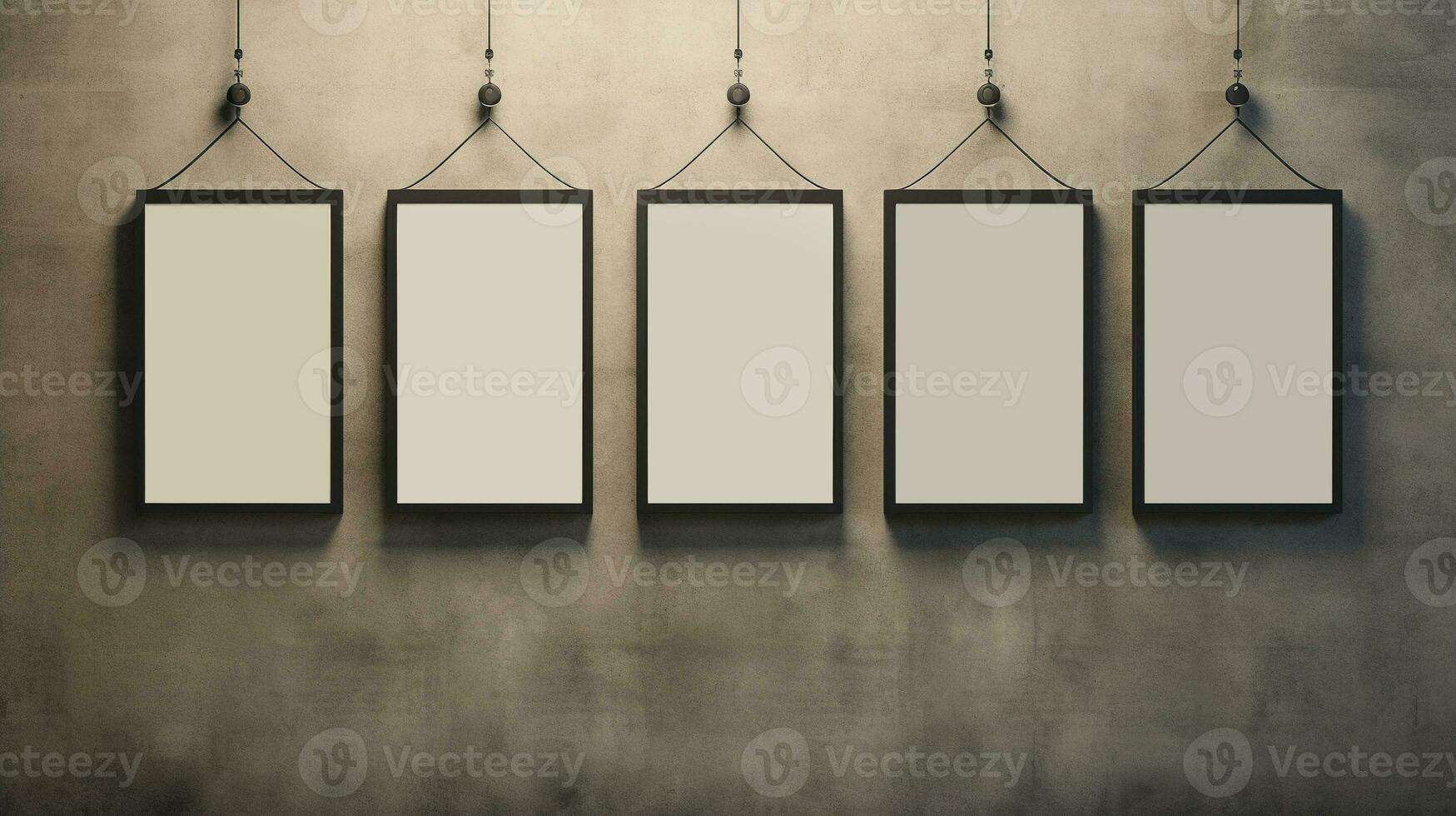 ai gegenereerd generatief ai, reeks van vijf posters bespotten omhoog, blanco minimalistisch achtergrond, artwork sjabloon foto