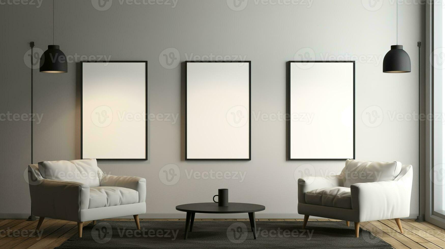 ai gegenereerd generatief ai, reeks van drie posters bespotten omhoog, blanco minimalistisch achtergrond, artwork sjabloon foto