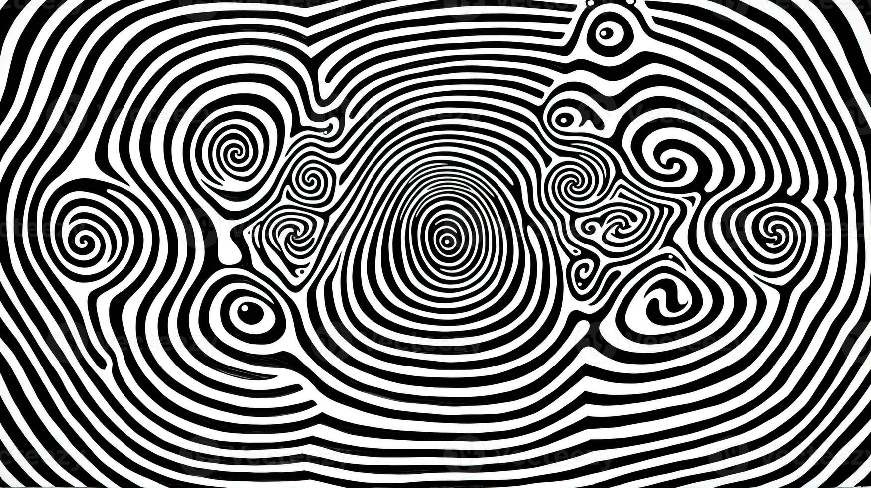 ai gegenereerd generatief ai, surrealistische zwart en wit achtergrond, abstract optisch illusie, trippy psychedelisch wijnoogst midden eeuw modern meetkundig patroon foto