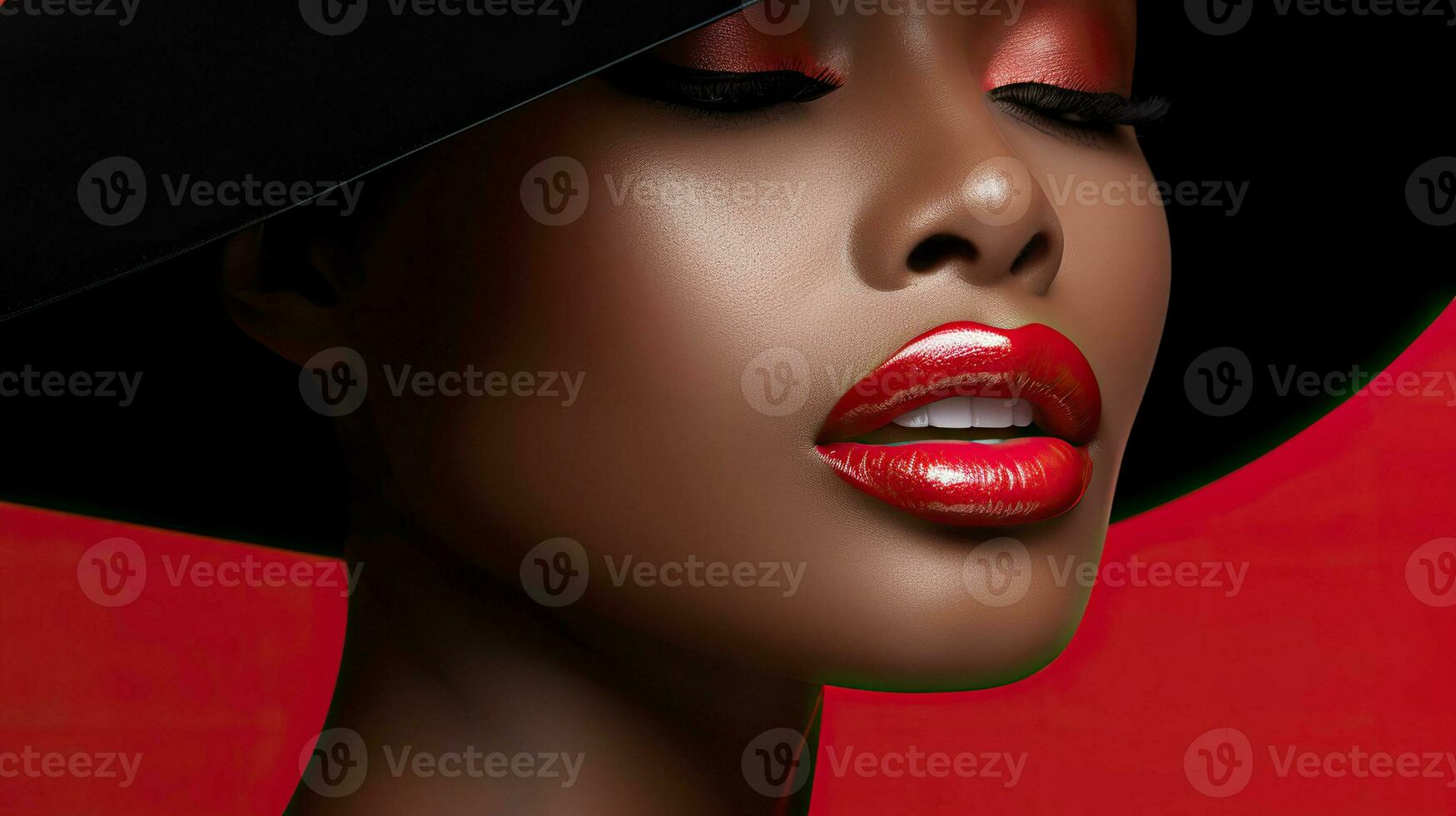 ai gegenereerd detailopname rood lippen. detailopname portret van mooi jong vrouw met rood lippen. perfect verzinnen. ik foto