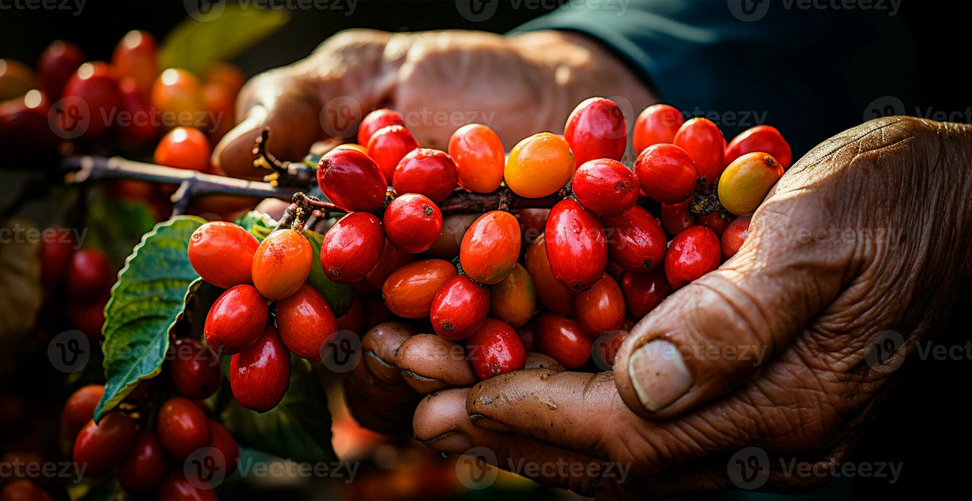 ai gegenereerd koffie oogsten Aan een braziliaans plantage - ai gegenereerd beeld foto