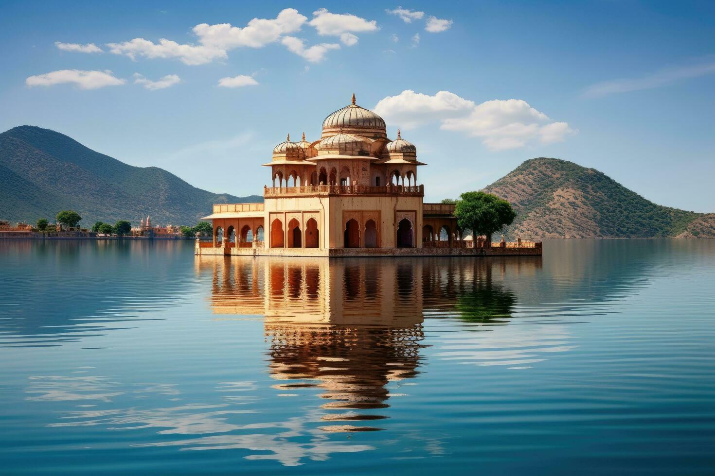 ai gegenereerd hawa mahal in jaipur, rajasthan, Indië, water paleis jali mahal, Mens sager meer, jaipur, rajasthan, Indië, Azië, ai gegenereerd foto