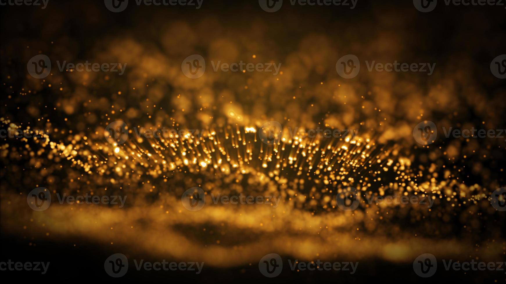 abstracte goudgele gloeiende deeltje branden met vuur effect op de achtergrond van de ruimte. 3d illustratie render foto