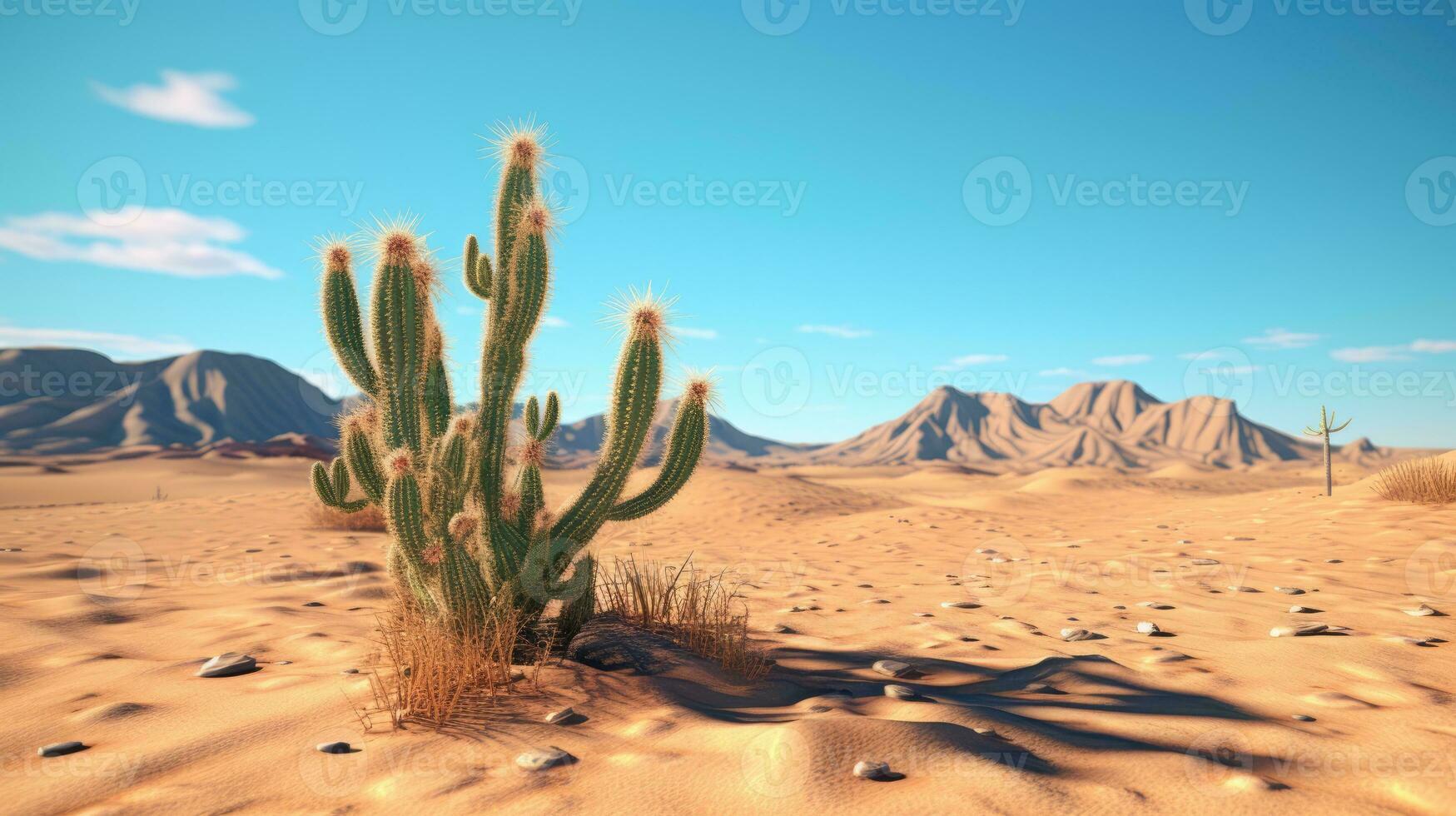 ai gegenereerd tropisch eiland in oceaan met koraal riffen en vis. palm bomen strand vakantie foto