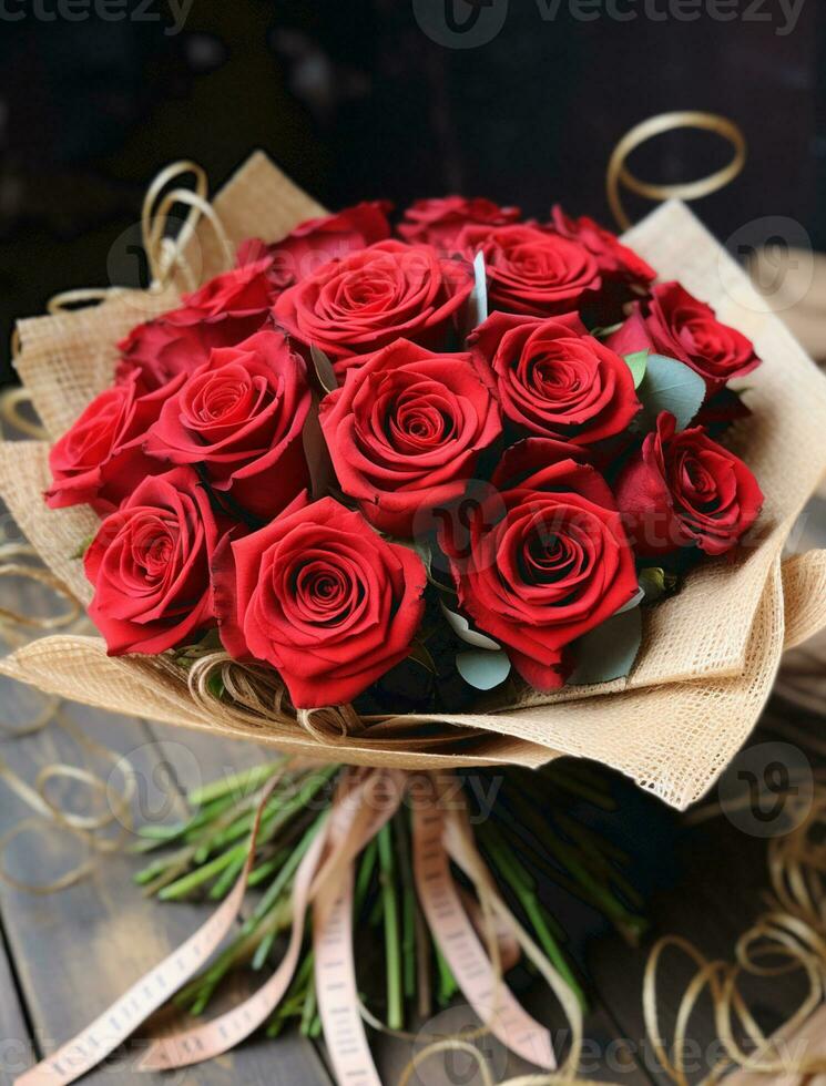 ai gegenereerd romance rood roos bloeiend bloem voor Valentijn minnaar foto