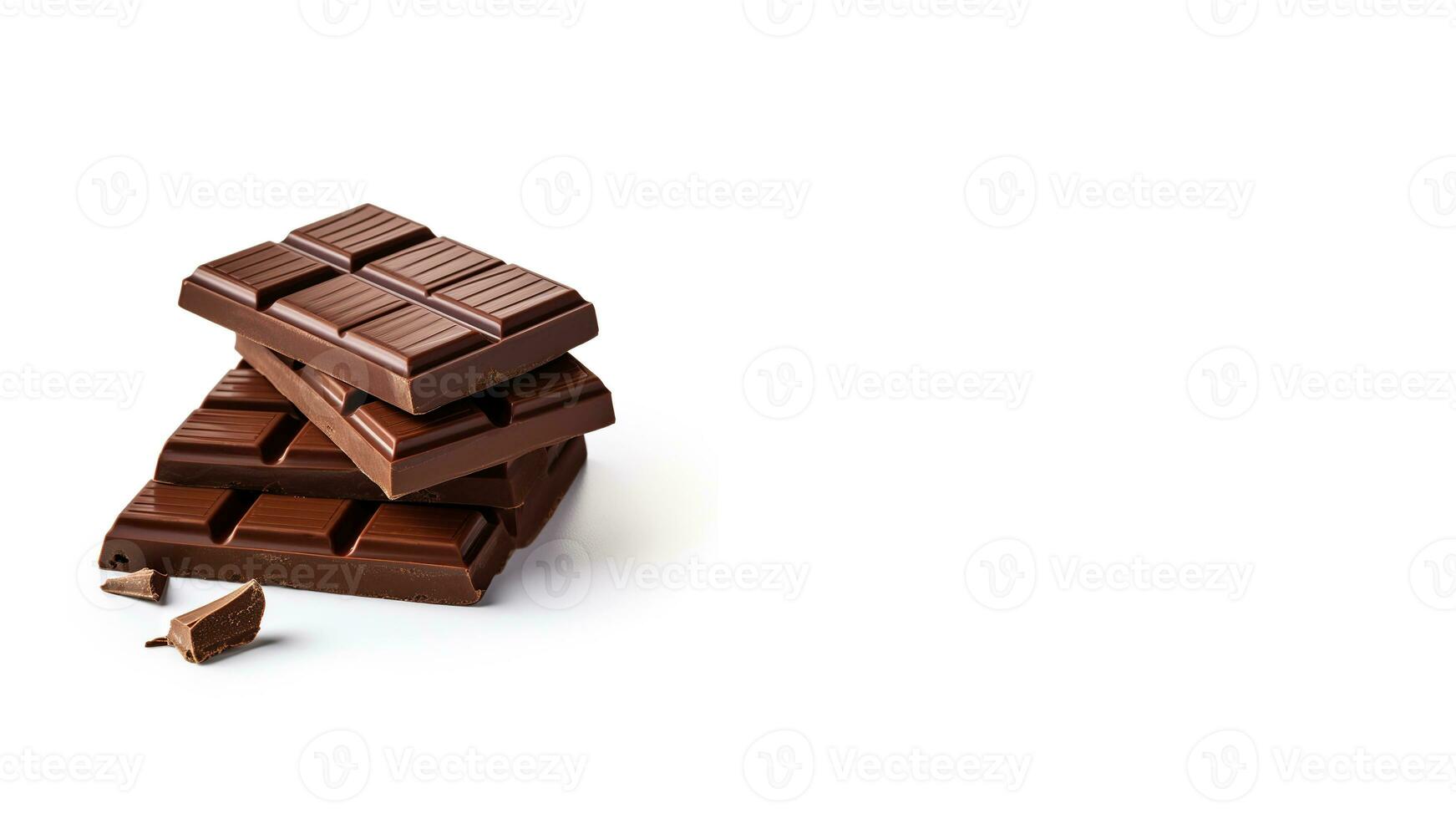 ai gegenereerd chocola stukken geïsoleerd Aan wit achtergrond. detailopname chocola met ruimte voor tekst. gebroken chocola stukken Aan wit. chocola bar Aan wit achtergrond hoog kwaliteit foto. foto