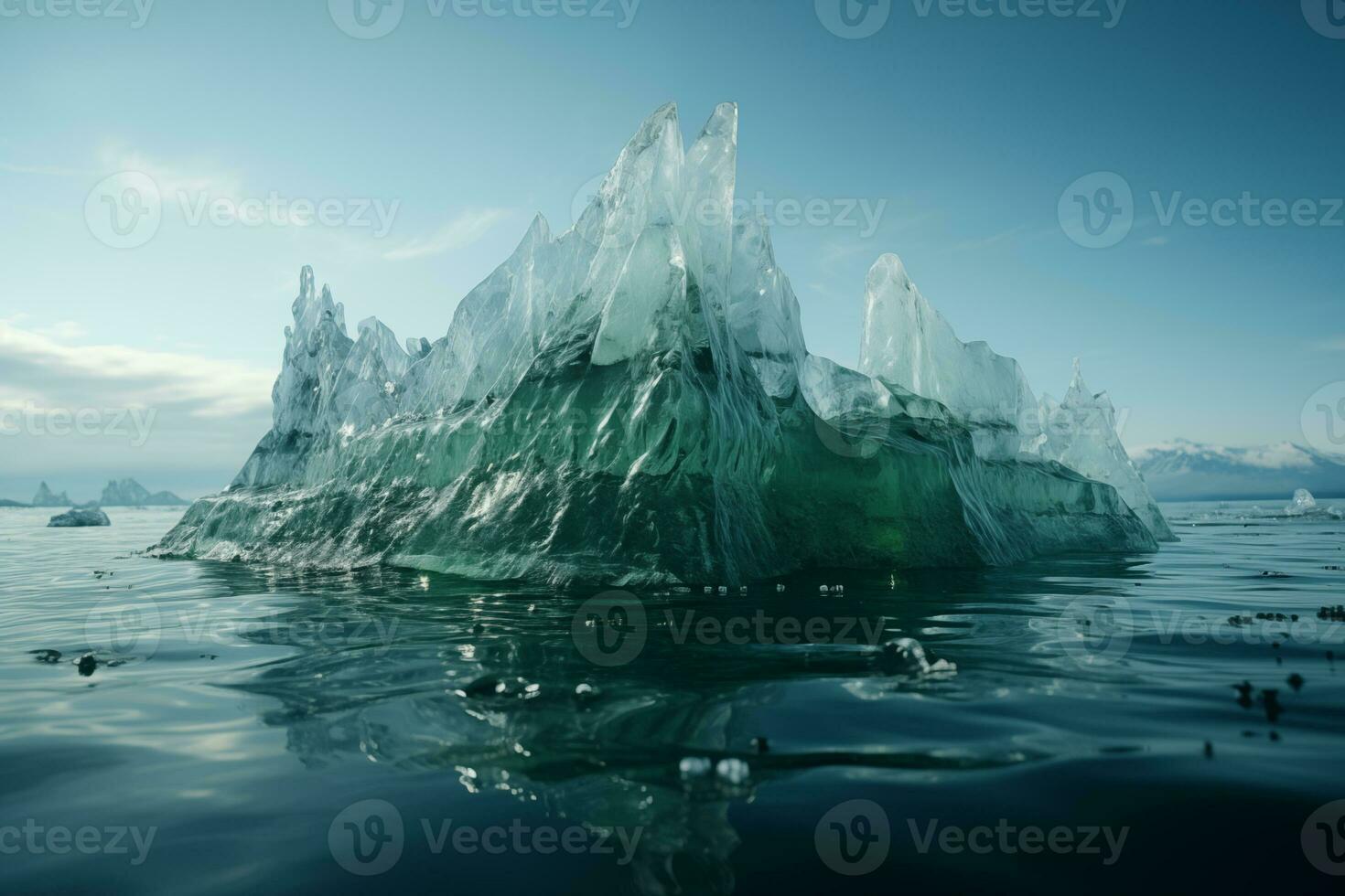 ai gegenereerd ijsberg gemaakt van zuiver groen ijs Aan de oppervlakte van de water foto