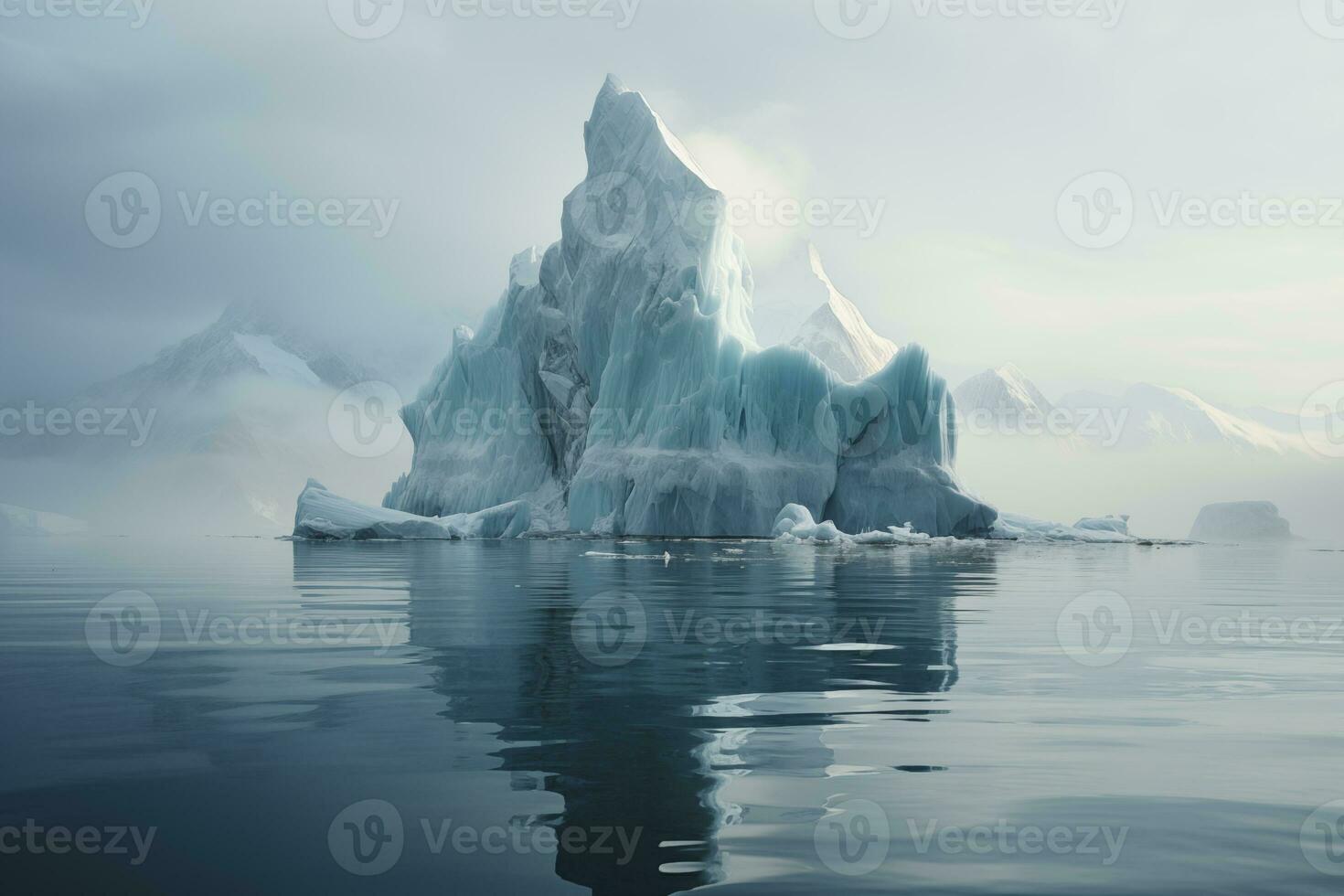 ai gegenereerd ijsberg in verkoudheid zee, mistig antarctisch zeegezicht foto