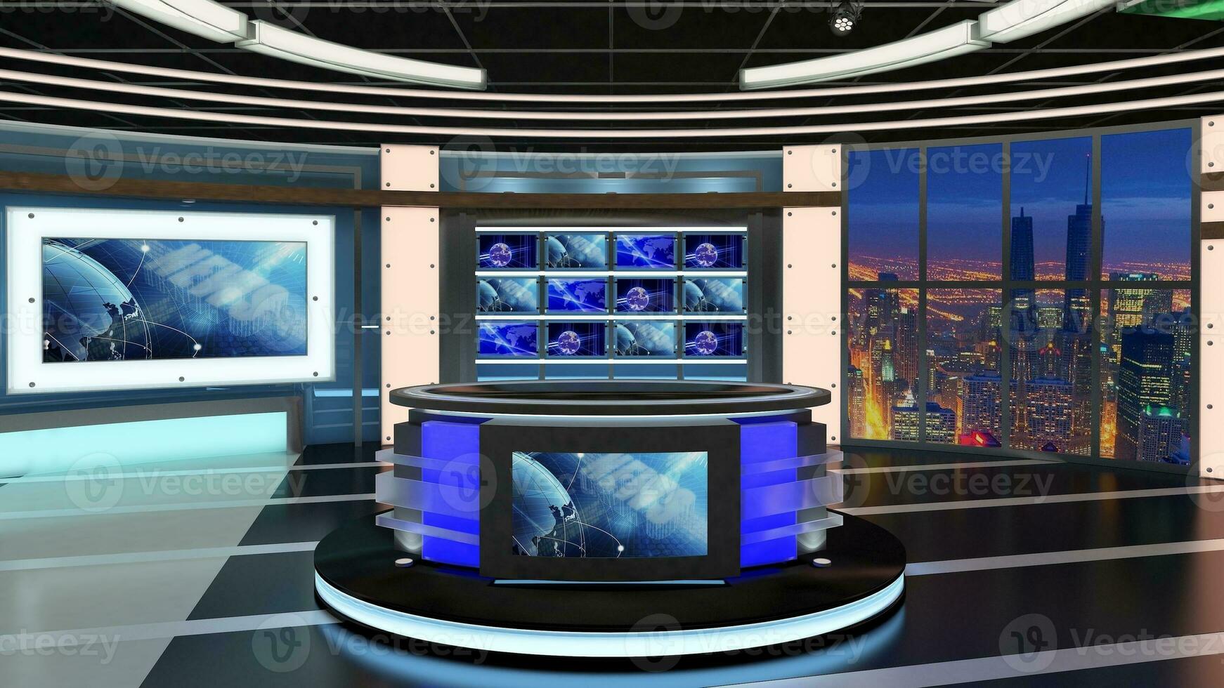 virtueel TV studio set. groen scherm achtergrond. 3d renderen foto