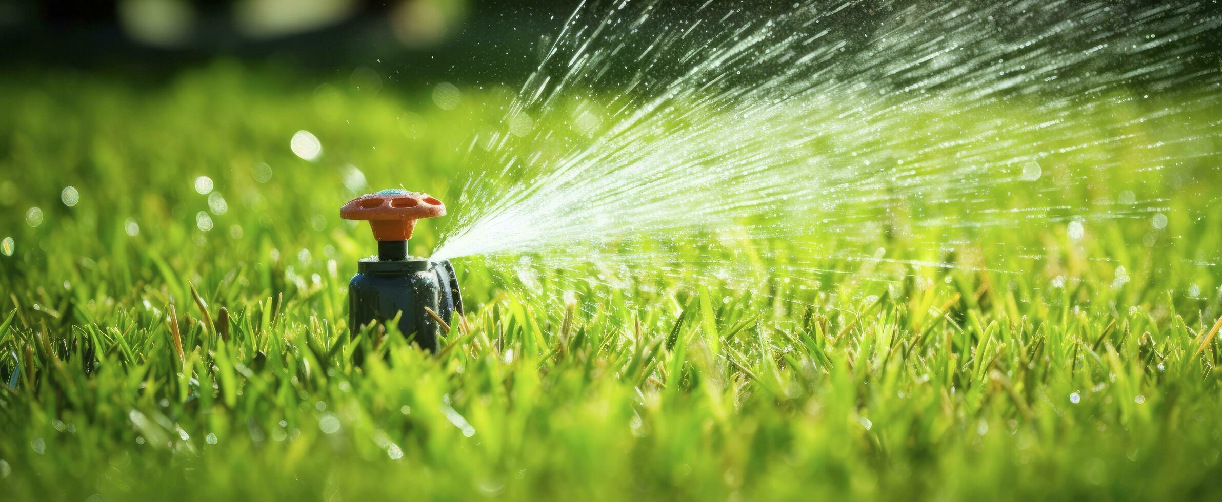 ai gegenereerd automatisch tuin gazon sproeier in actie gieter gras. ai gegenereerd foto