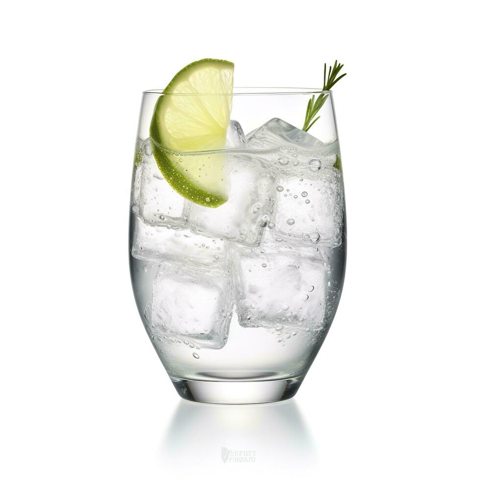 ai gegenereerd gin tonic glas van water met ijs geïsoleerd Aan wit achtergrond. ai gegenereerd foto