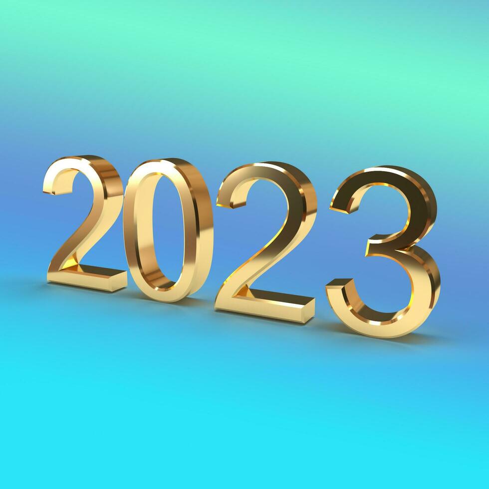 2023 gouden stoutmoedig 3d weergave, nieuw jaar concepten voor kalender en ontwerp. foto