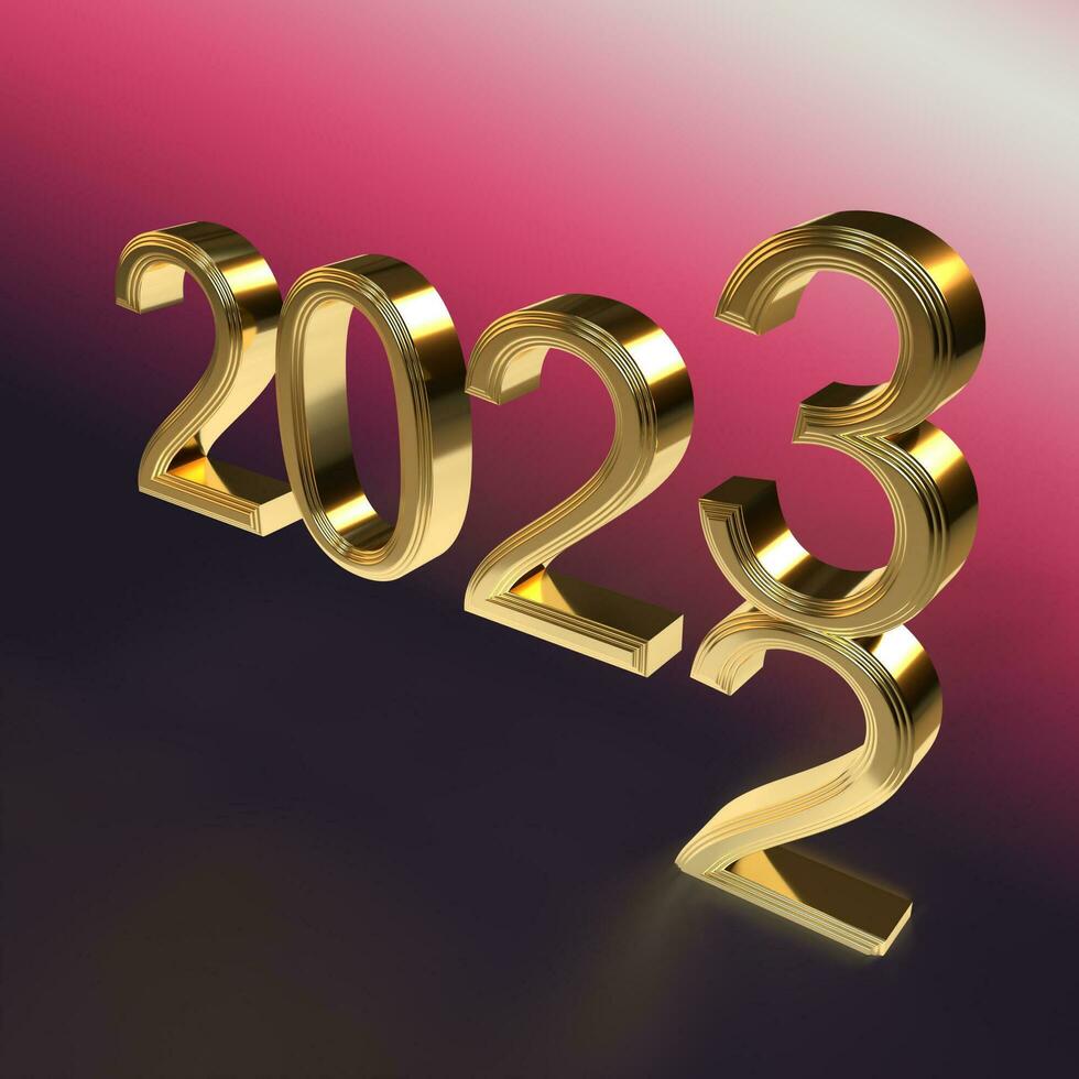 2023 gouden stoutmoedig 3d weergave, nieuw jaar concepten voor kalender en ontwerp. foto