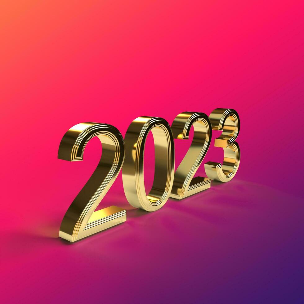 2023 gouden stoutmoedig 3d weergave, nieuw jaar concepten voor kalender en ontwerp. foto