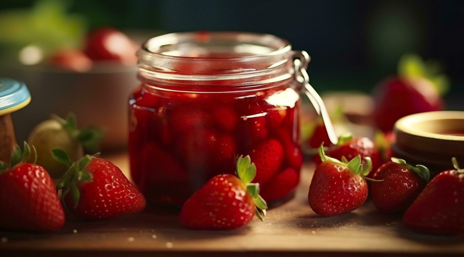 ai gegenereerd aardbei jam en vers bessen. generatief ai foto