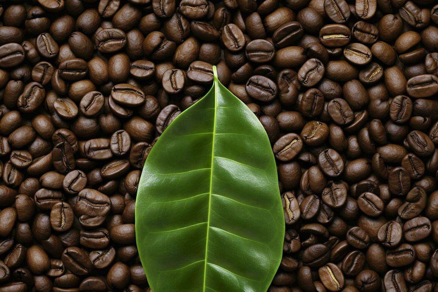 ai gegenereerd groen bladeren met koffie bonen net zo achtergrond. ai gegenereerd foto