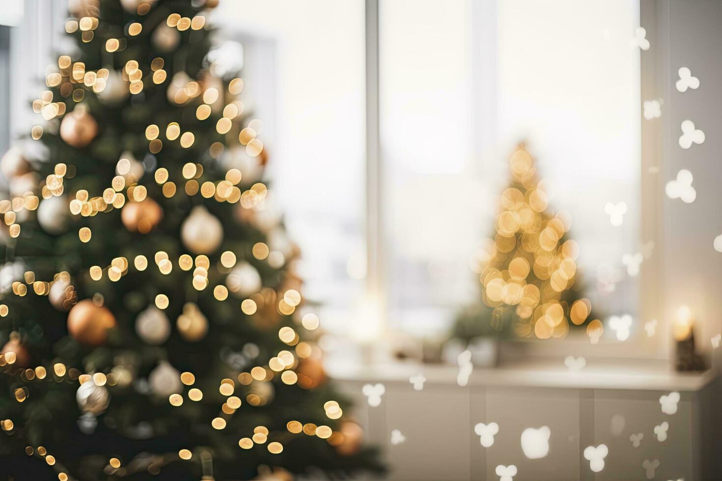 ai gegenereerd onscherp Kerstmis boom met veel verschillend decoraties. ai gegenereerd foto