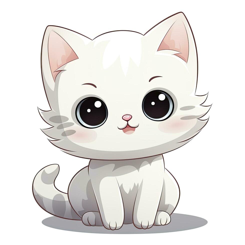 ai gegenereerd schattig kawaii kat clip art icoon wit achtergrond. ai gegenereerd foto