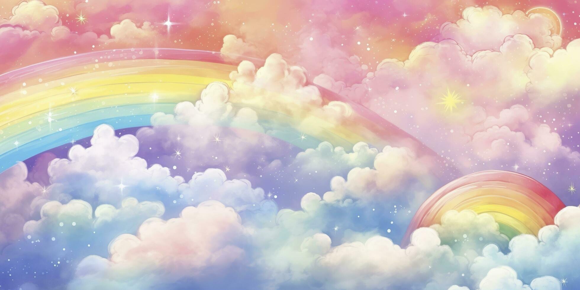 ai gegenereerd fantasie lucht regenboog. fee luchten regenbogen kleuren, magie landschap en droom lucht. genereren ai foto
