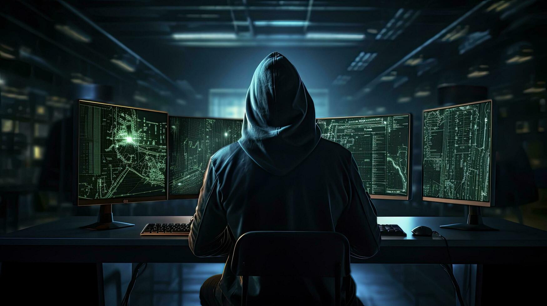 ai gegenereerd hacker. een glimp in de wereld van cyber complotten. ai gegenereerd foto