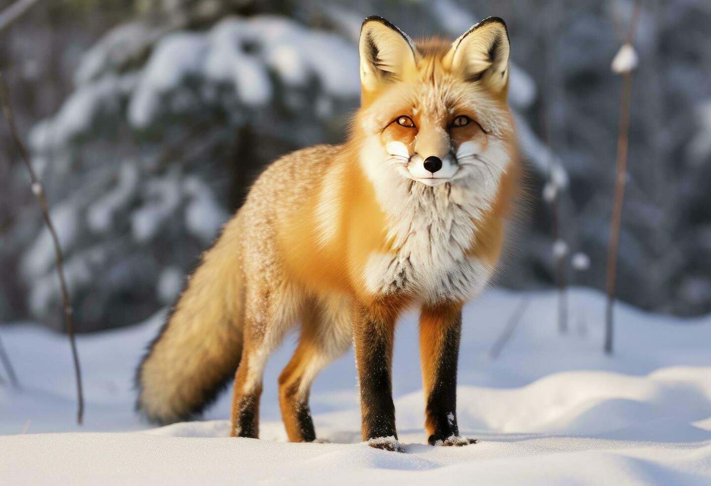 ai gegenereerd rood vos staand Aan sneeuw. ai gegenereerd. foto
