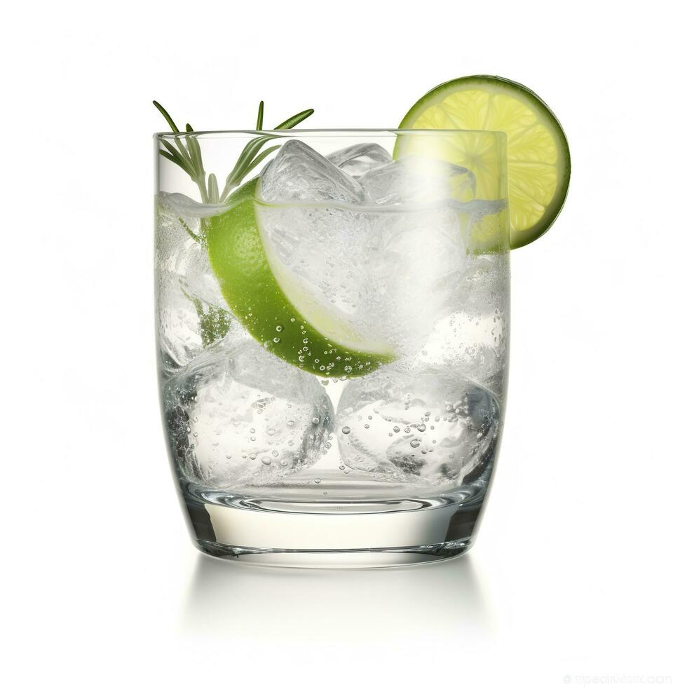 ai gegenereerd gin tonic glas van water met ijs geïsoleerd Aan wit achtergrond. ai gegenereerd foto